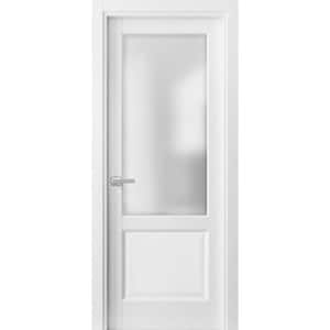 1422 24 in. x 80 in. Universal Handling Frosted Glass Solid Core White Finished Pine Wood Single Prehung Interior Door