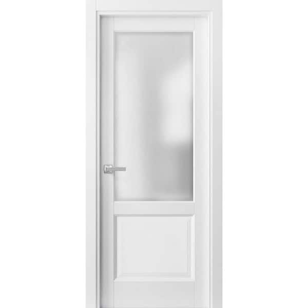 Sartodoors 1422 28 in. x 96 in. Universal Handling Frosted Glass Solid Core White Finished Pine Wood Single Prehung Interior Door