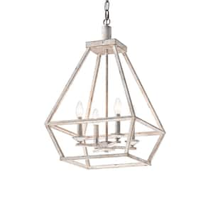 Rita 4-Light Rustic Antique White Modern Farmhouse Lantern Pendant Geometric Chandelier