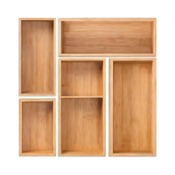 5-Piece Natural Bamboo Drawer Organizer, Multi-purpose Desk Storage Dividers for Kitchen Office Jewelry Cosmetics