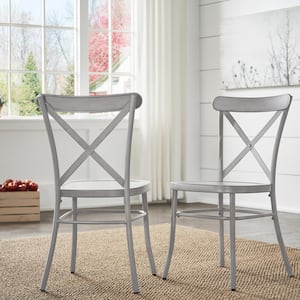 Antique Grey Metal Dining Chairs (Set of 2)