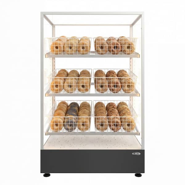 30 in. Floor Standing Bagel Bakery Display Case With 6 Baskets, Open Back and LED Lighting