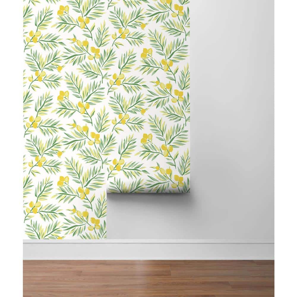 Lemon Branch Yellow and Green Peel and Stick Wallpaper