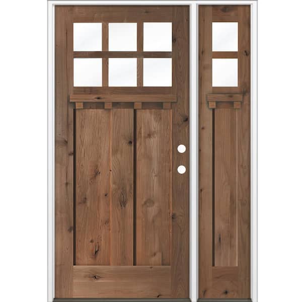 50 in. x 80 in. Knotty Alder Left-Hand/Inswing 6 Lite Clear Glass True Black Stain Wood Prehung Front Door with RSL DS