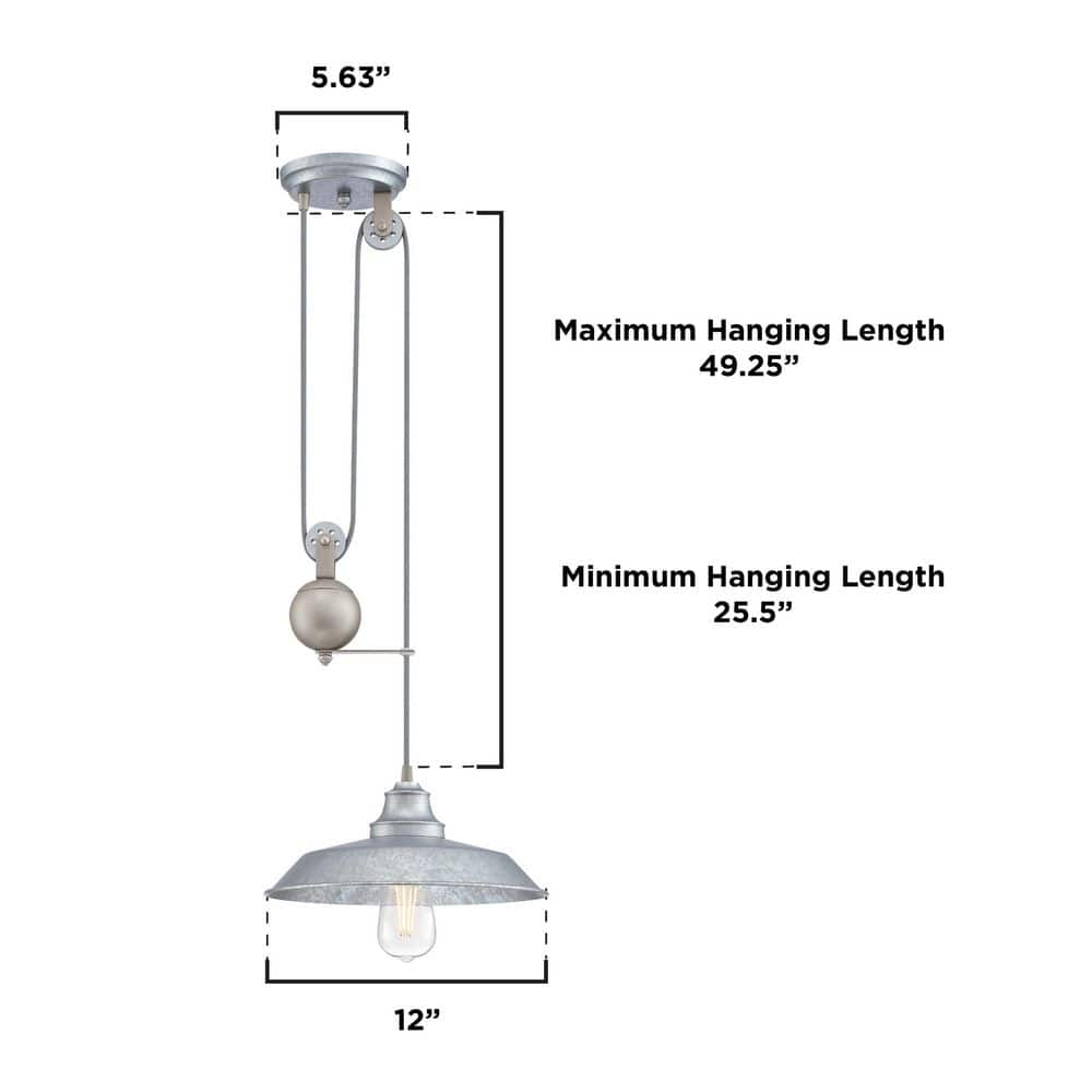 Iron Hill Galvanized Steel Vintage Pulley Pendant Light