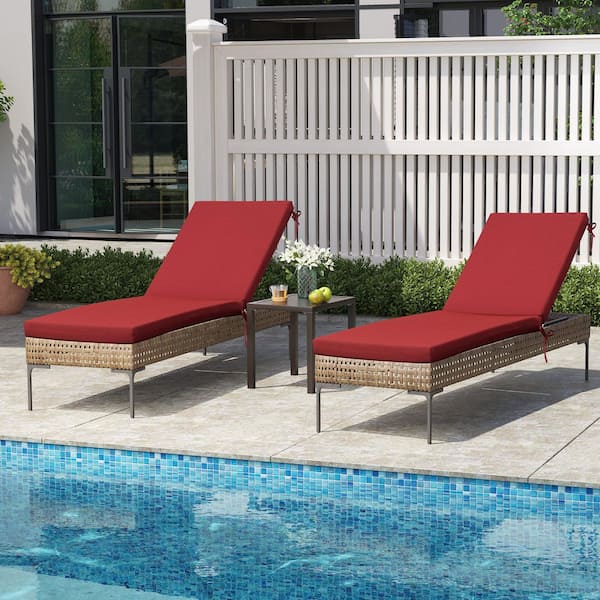 Crestlive Products 80 in. x 23 in. x 2.75 in. 2-Pieces Outdoor Chaise Lounge Cushions in Red Patio Lounge Chair Cushions w/ Ties and Zipper