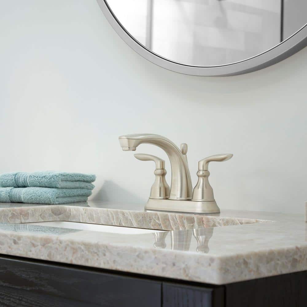 Brushed Nickel Double Handle Centerset Bathroom Faucet with Pop-Up Drain