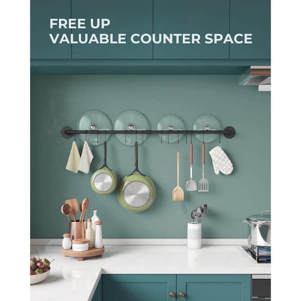 Castro Cucina A Parete 76 Cm Con 15 Ganci A S - Porta Pentole In Ferro Nero - Organizer Salvaspazio
