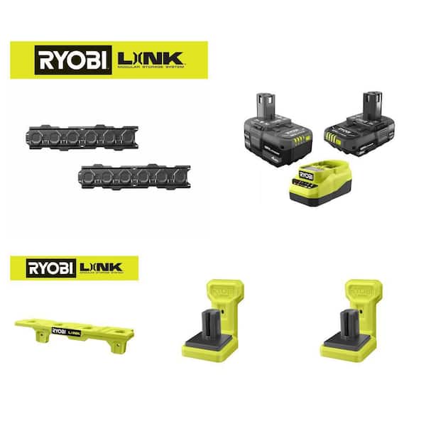 LINK Wall Rails (2-Pack), ONE+ 18V Starter Kit, Battery Shelf and Tool Holder (2-Pack) Combo
