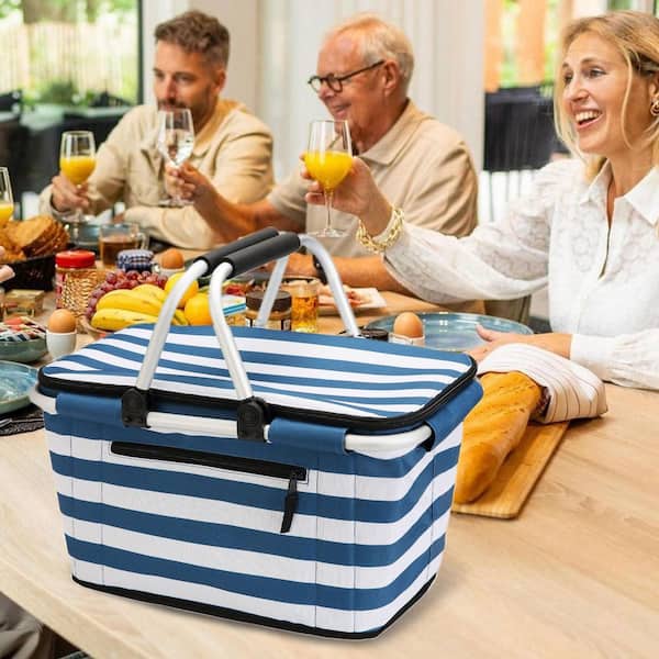 Wudkey Collapsible Polyester Picnic Basket with Lid and Handles