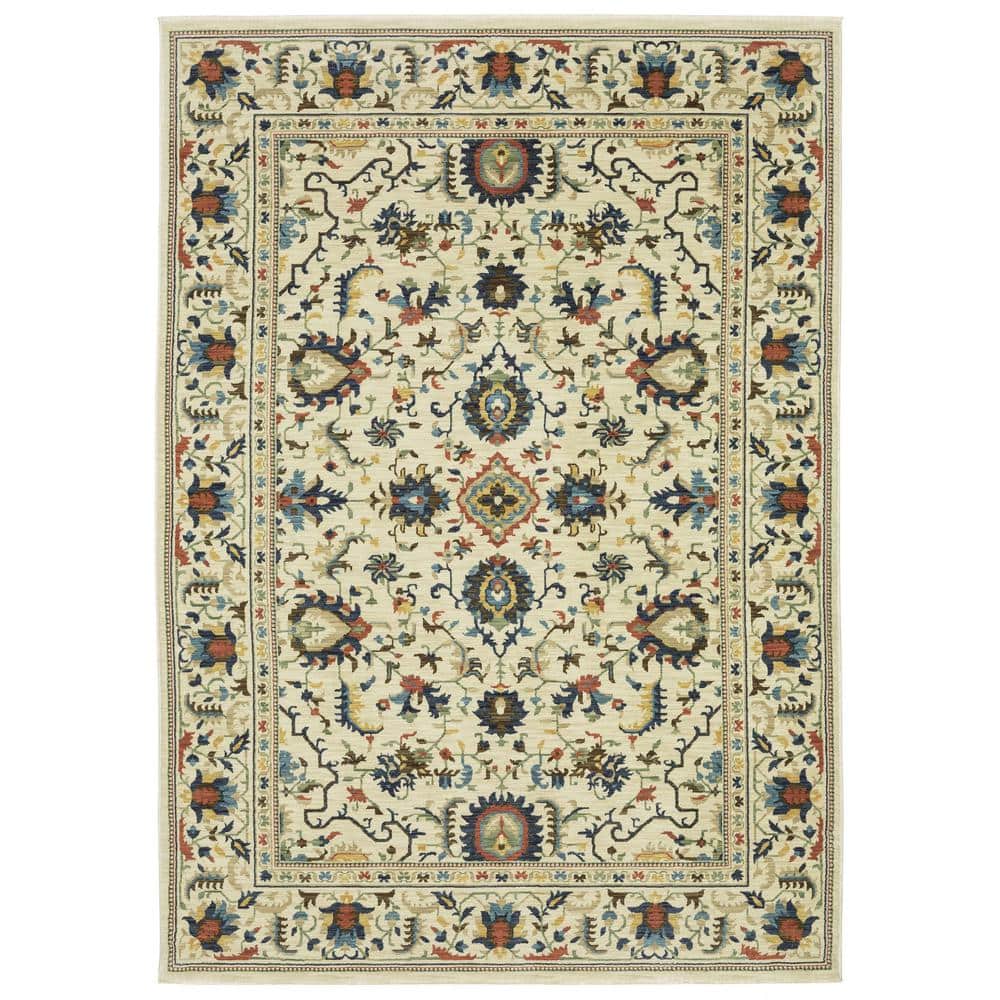 Fleetwood Ivory Doormat 3 ft. x 5 ft. Bohemian Floral Border Polypropylene Fringe Edge Indoor Area Rug product image for price tracking