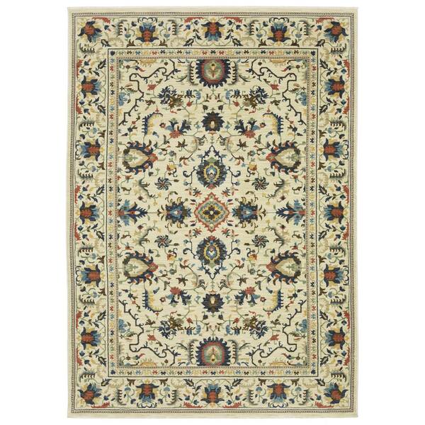 AVERLEY HOME Fleetwood Ivory Doormat 3 ft. x 5 ft. Bohemian Floral Border Polypropylene Fringe Edge Indoor Area Rug