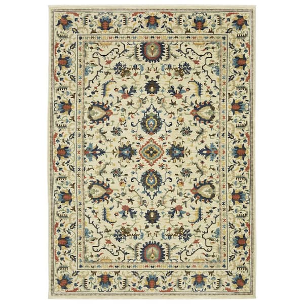 AVERLEY HOME Fleetwood Ivory/Multi-Colored 7 ft. x 10 ft. Bohemian Floral Border Polypropylene Fringe Edge Indoor Area Rug