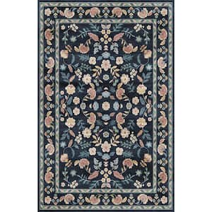 Blossom Navy Blue 8 ft. x 10 ft. Floral Washable Area Rug