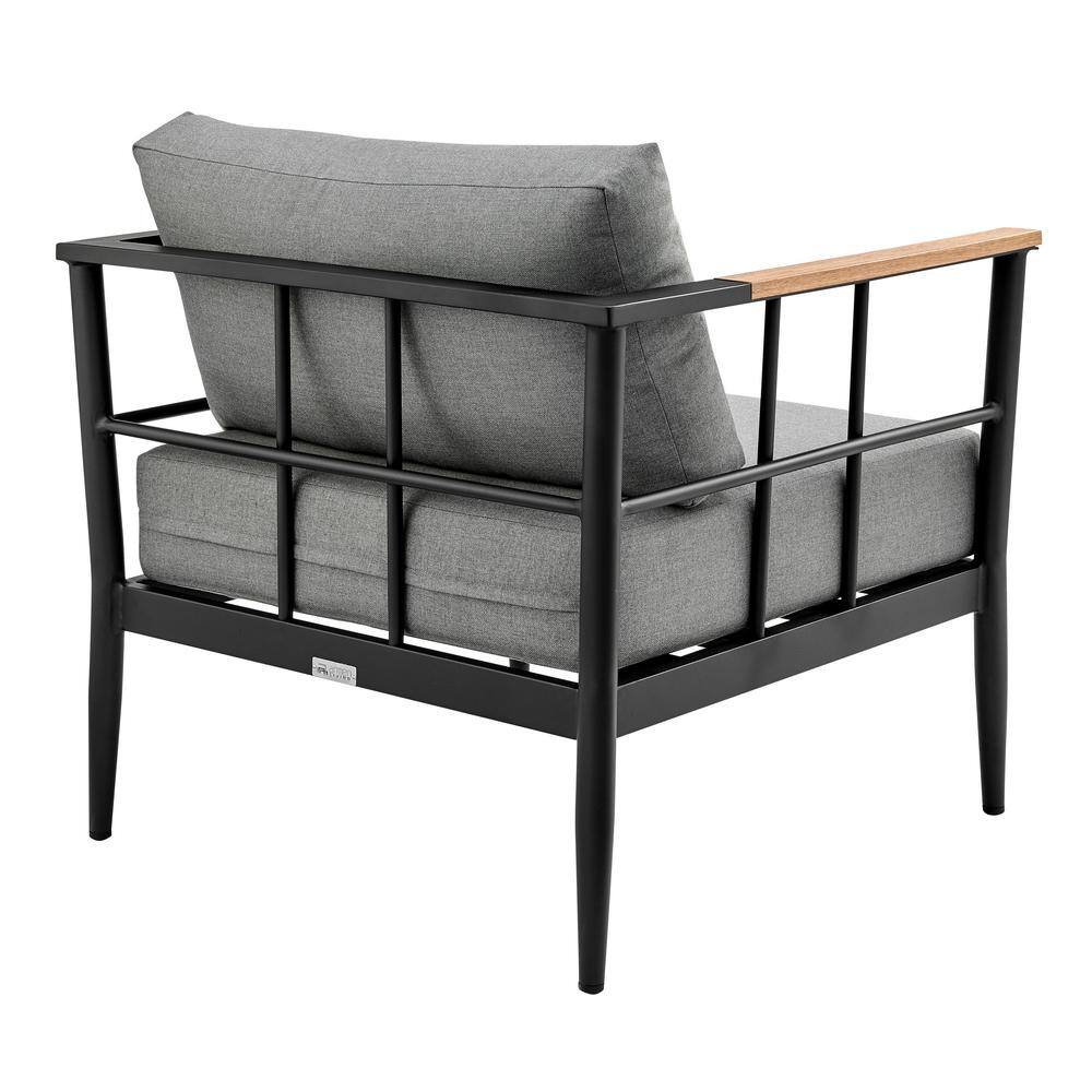 Veyda Black Aluminum and Teak Outdoor Chair with Dark Gray Cushions
