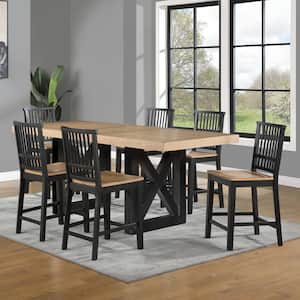 Magnolia 7-Piece Black and Brown Wood Counter Height Dining Room Set with 6 Chairs