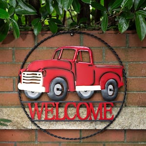 20 in. D Farmhouse Metal Truck Welcome Wall Art Decor