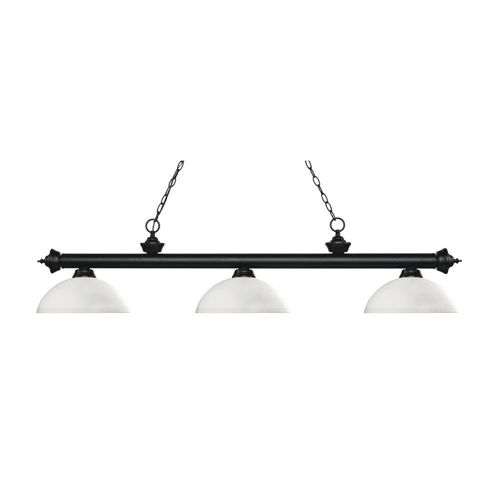 Riviera Matte Black and Antique Copper 3-Light Billiard Chandelier