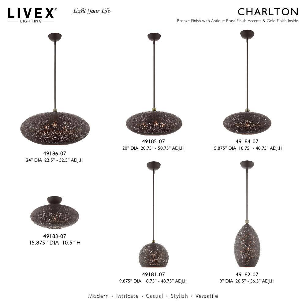 Charlton 3-Light Bronze and Gold Globe Pendant