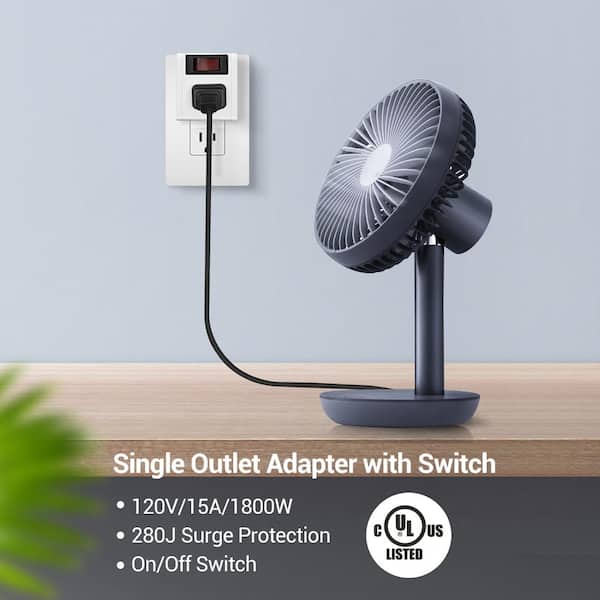 3-Pack Grounded Outlets Adapter with Switch, 3-Prong Plug, 280J, White - Ideal for Table Lamp/Kitchen Appliances