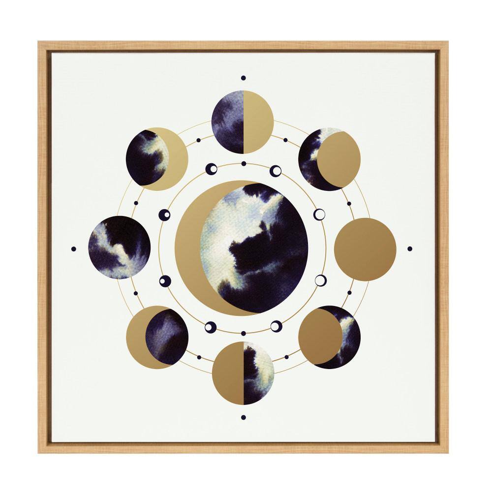 Sylvie Lunar Light Abstract Moon Phases Canvas Art in Natural Frame