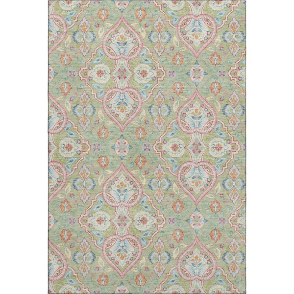 Mayfield Premium Machine Washable Abstract AMF2207 Aloe 10 ft. x 14 ft. Area Rug