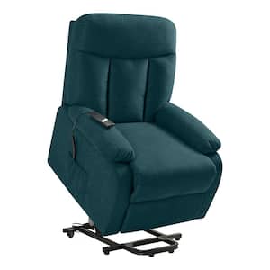 Power Lift Reclining Chair in Peacock Blue Plush Low-Pile Velour