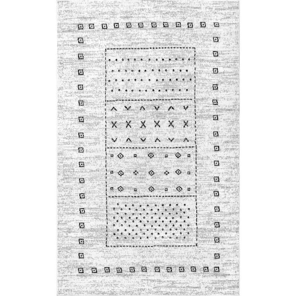 nuLOOM Leighton Soft Tribal Panel Light Gray 7 ft. x 9 ft. Area Rug