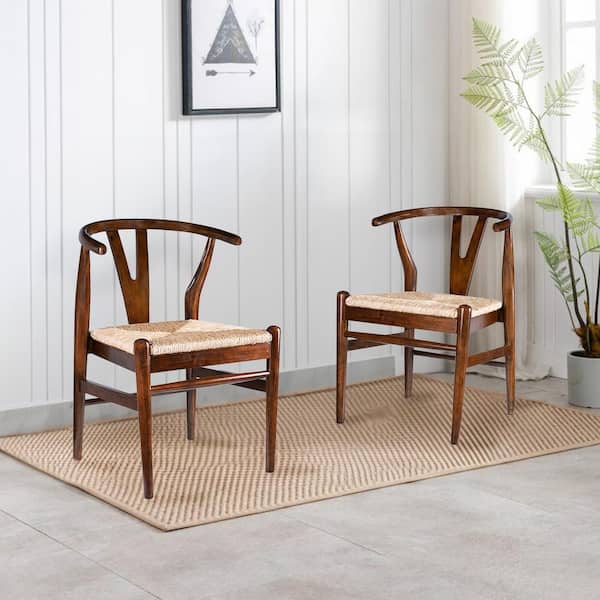Boraam Wishbone Rush Accent Dining Chairs-Set of 2-Cappuccino Finish