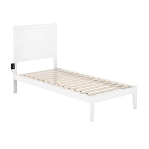 NoHo 38-1/4 in. W White Twin Extra Long Size Solid Wood Frame with Attachable USB Charger Platform Bed