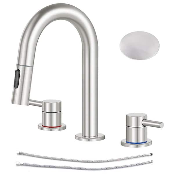 Double handle 8 in. Widespread Bathroom Faucet 3-Hole Bathroom Sink Faucet in Brushed Nickel