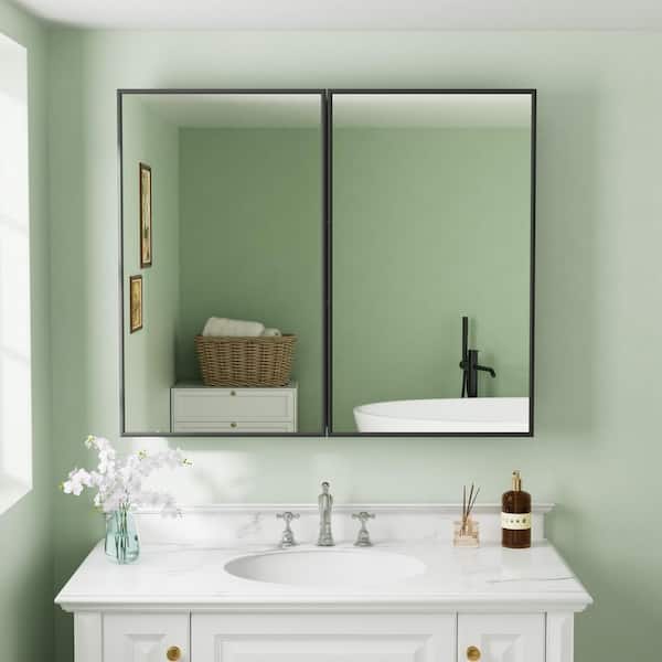 Vela 30 in. W x 30 in. H Rectangular Framed Medicine Cabinet with Mirror, Adjustable Shelves, Recessed or Surface Mount