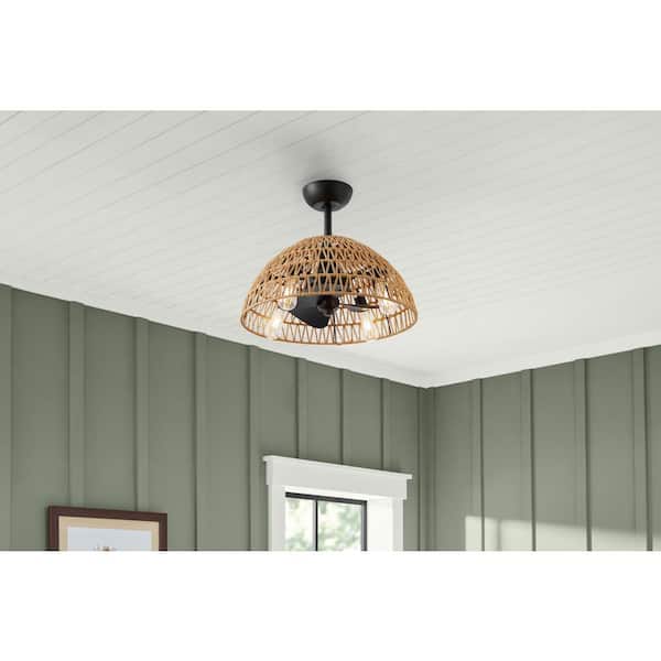 Ceriman 23 in. Indoor Matte Black and Natural Ceiling Fan with Remote Control Included