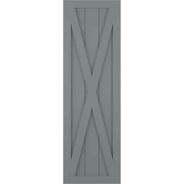 Ekena Millwork 18 in. x 57 in. True Fit PVC Single X-Board Farmhouse Fixed Mount Board and Batten Shutters Pair in Ocean Swell