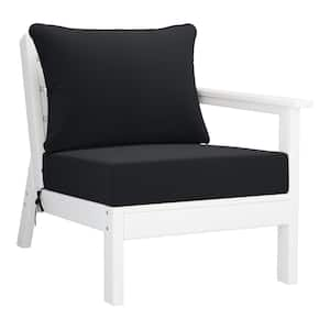 Birchwood Outdoor Patio Deep Seating Right Facing Arm HDPE Lounge Chair in White with Black Cushions