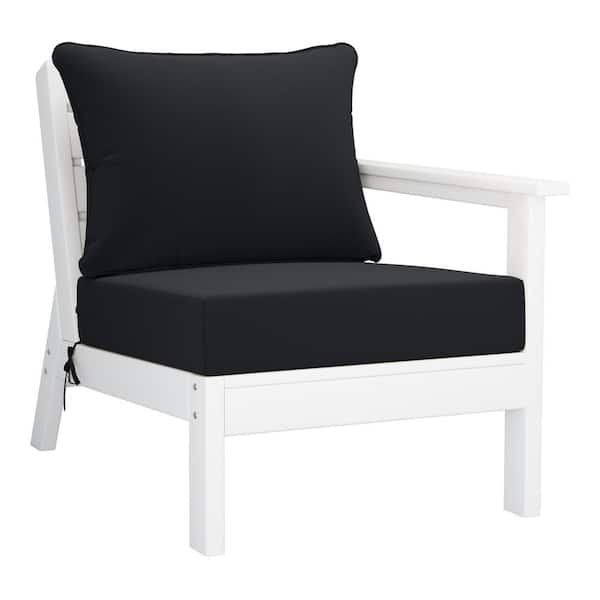 Birchwood Outdoor Patio Deep Seating Right Facing Arm HDPE Lounge Chair in White with Black Cushions