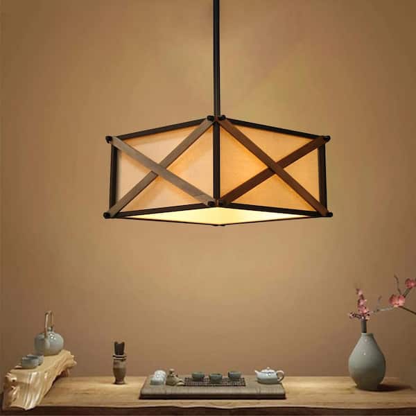 LNC Farmhouse 16.5 in. 3-Light Beige Wood Chandelier Modern Pendant Light for Dining Room Rustic Ceiling Light