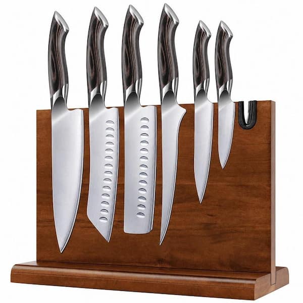 7-Piece Japanese High Carbon Stainless Steel Magnetic Knife Block Set, Chef Knives Sets with Ergonomic Pakkawood Handle