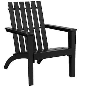 Black Patio Wood Lawn Adirondack Chair Lounge Armrest Garden Deck