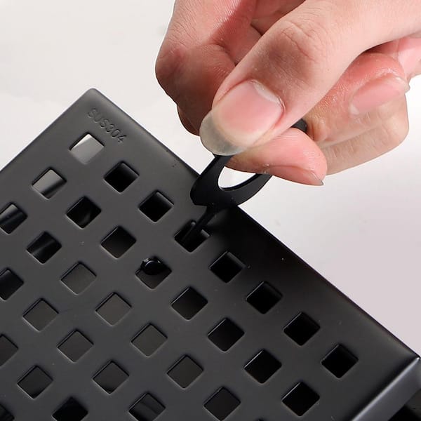 6 in. Square Stainless Steel Grid Shower Floor Drain with Flange in Matte Black