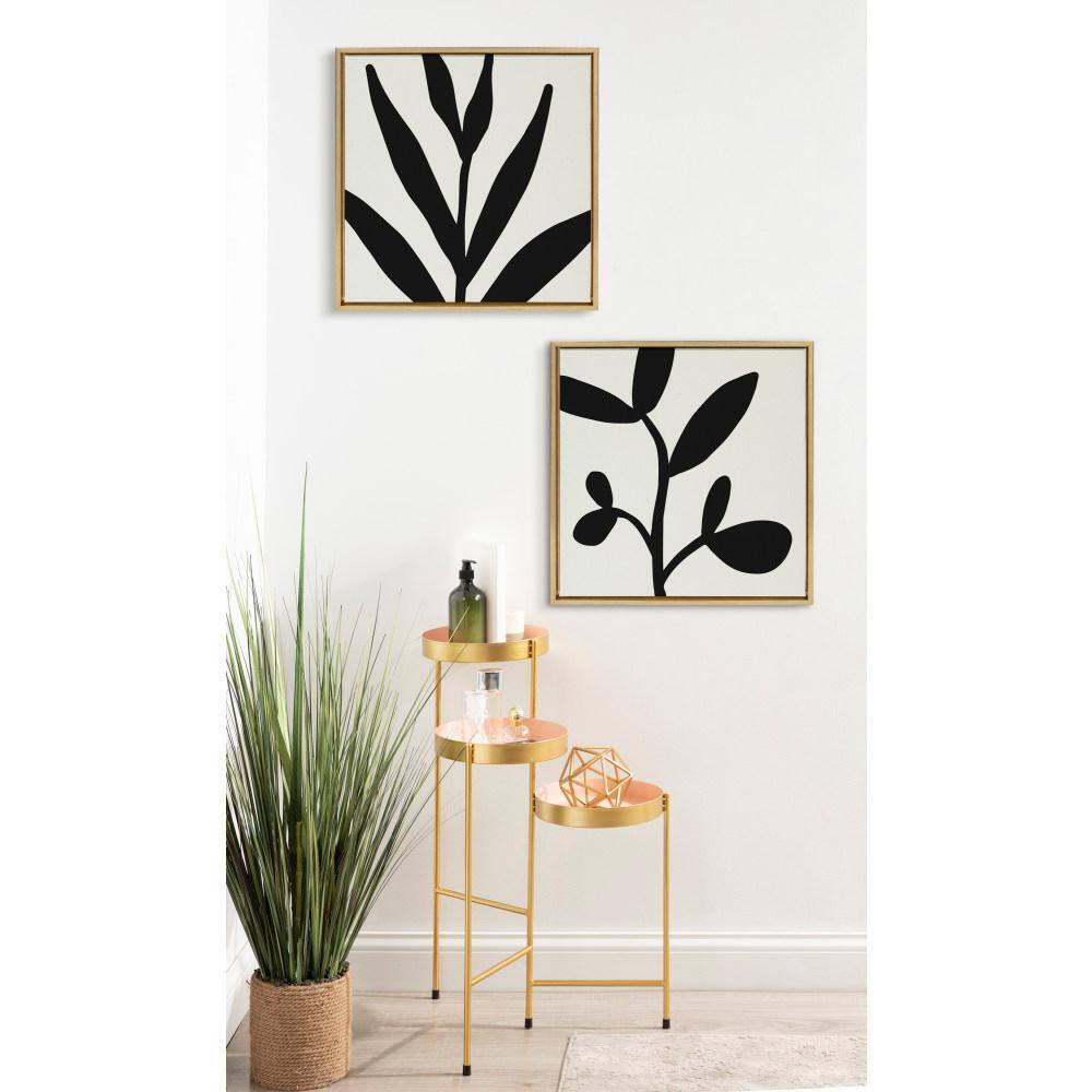 22" Black and White Botanical Abstract Canvas Art with Gold Frame