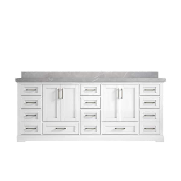 Willow Collections Boston 84 in. W x 22 in. D x 36 in. H Double Sink Bath Vanity in White with 2 in. Pearl Gray Qt. Top