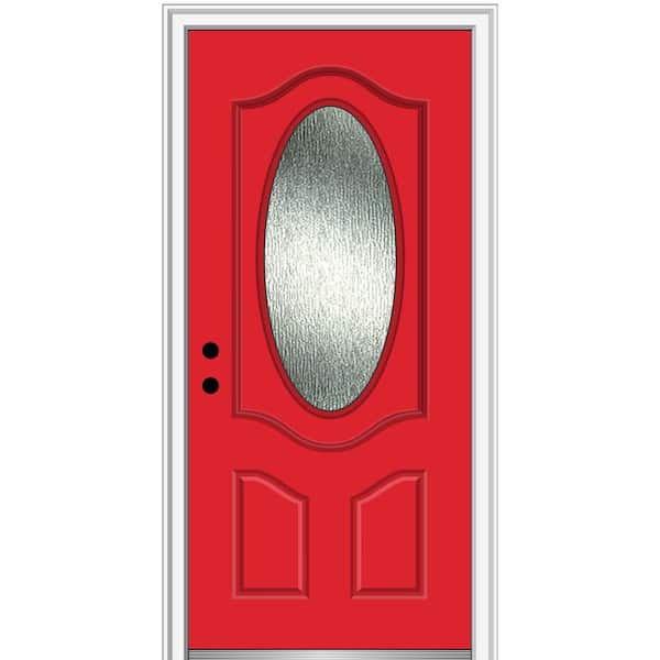 MMI Door 36 in. x 80 in. Right-Hand Inswing Rain Glass Red Saffron Fiberglass Prehung Front Door on 4-9/16 in. Frame
