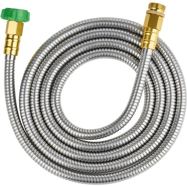 ITOPFOX 5/8 in. Dia x 10 ft. 304 Stainless Steel Short Garden Hose with Female to Male Metal Connector, Anti-Leakage Kink Free
