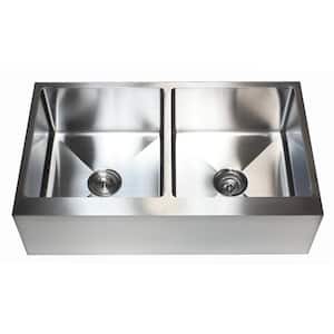 36 in. x 21 in. x 10 in. 16-Gauge Stainless Steel Farmhouse Apron 50/50 Flat Front Double Bowl Kitchen Sink