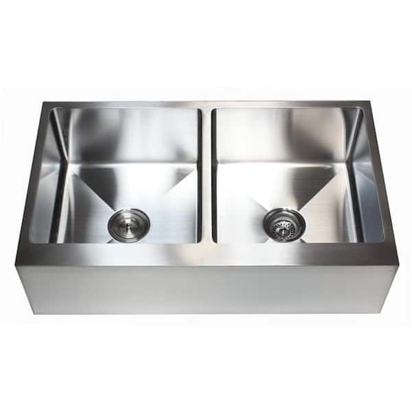 eModernDecor 36 in. x 21 in. x 10 in. 16-Gauge Stainless Steel Farmhouse Apron 50/50 Flat Front Double Bowl Kitchen Sink