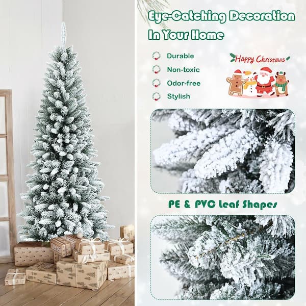 WELLFOR 6 ft. White Regular Unlit PVC Artificial Christmas Tree with Iridescent Branch Tips and Metal Stand