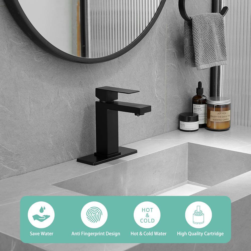 Matte Black Single Handle Bathroom Faucet with Deck Plate