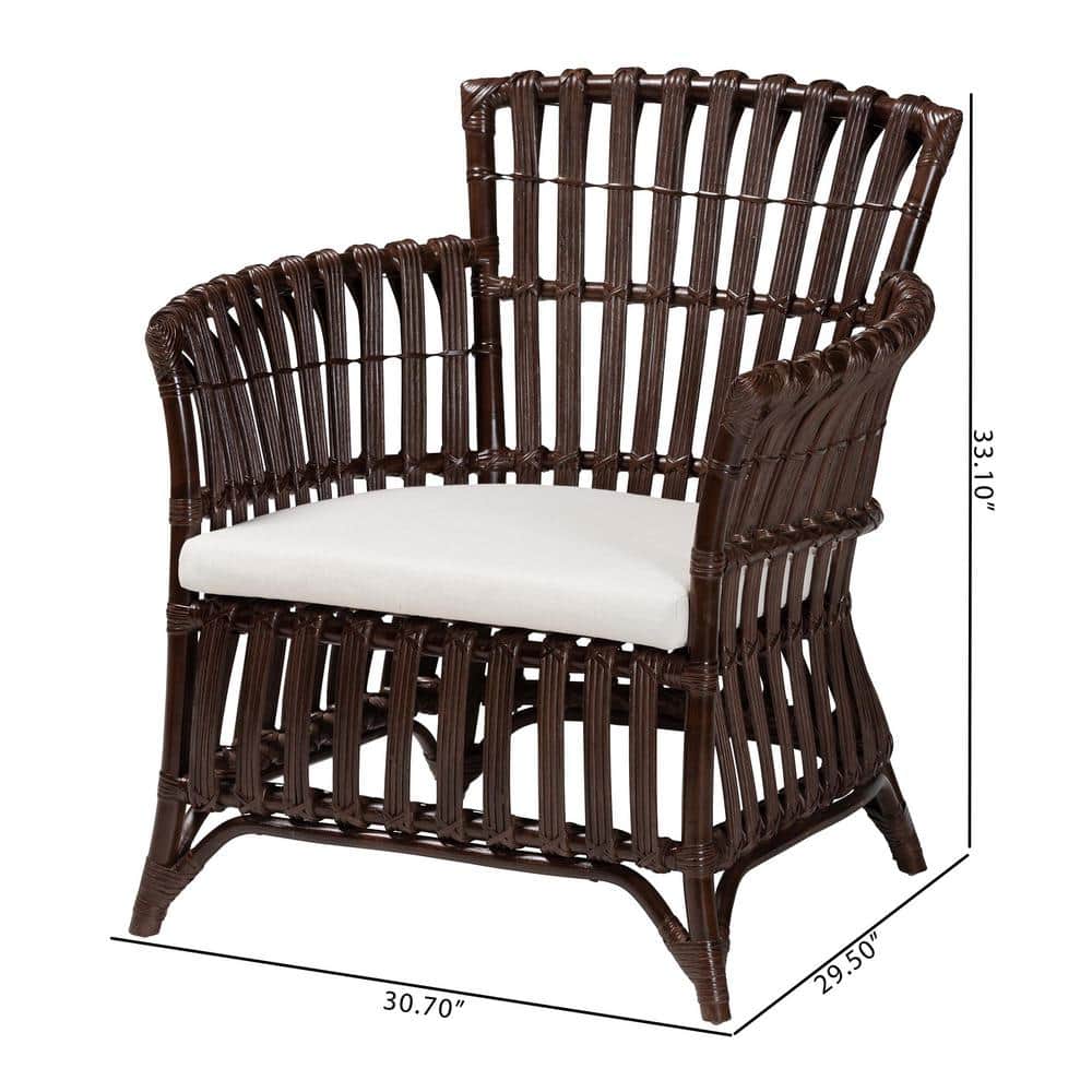 Brooklyn Bohemian Very Dark Brown Rattan Arm Chair with Cushion