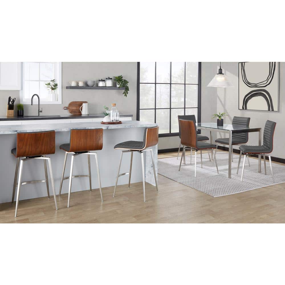 Mason 34" Gray Faux Leather Swivel Counter Stool Set